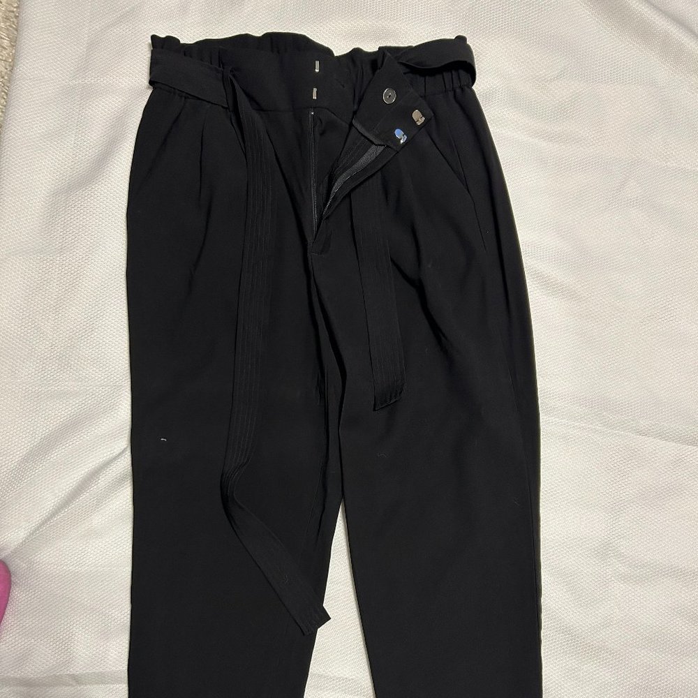 CALVIN KLEIN BLACK PANTS BELTED WITH ELASTIC WAIST & BOW
